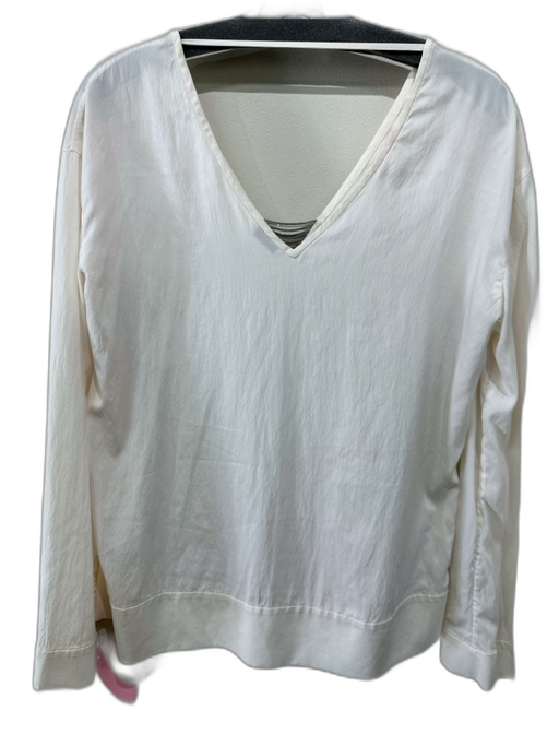 Brunello Cucinelli Size M White Silk Beaded Trim V Neck Top White / M
