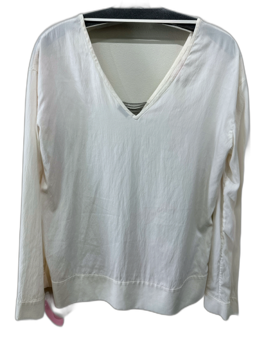 Brunello Cucinelli Size M White Silk Beaded Trim V Neck Top White / M