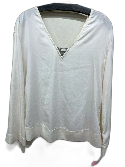 Brunello Cucinelli Size M White Silk Beaded Trim V Neck Top White / M