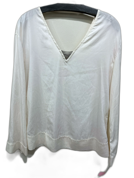 Brunello Cucinelli Size M White Silk Beaded Trim V Neck Top White / M