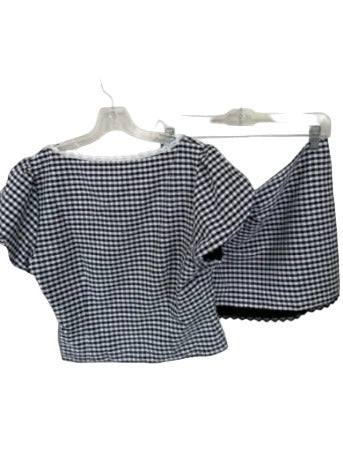 More To Come Size L White & Black Polyester Blend Gingham Sweetheart Skirt Set White & Black / L