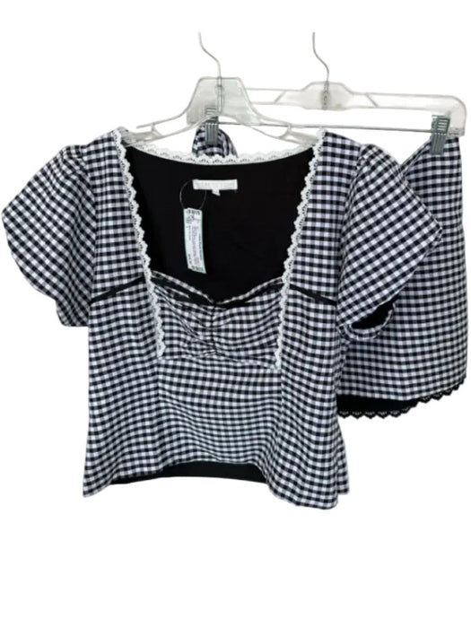 More To Come Size L White & Black Polyester Blend Gingham Sweetheart Skirt Set White & Black / L
