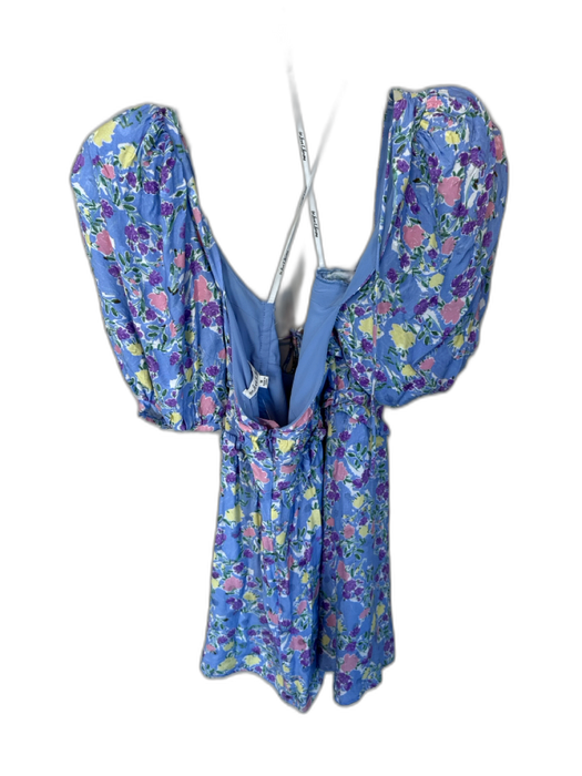 For Love and Lemons Size M Purple Viscose Blend Front Tie Floral Detail Dress Purple / M