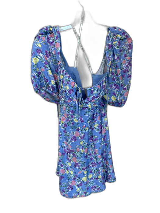For Love and Lemons Size M Purple Viscose Blend Front Tie Floral Detail Dress Purple / M