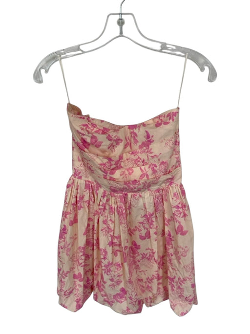 Olivaceous Size L Pink & Cream Cotton Strapless Tie Back Floral Bubble Hem Dress Pink & Cream / L