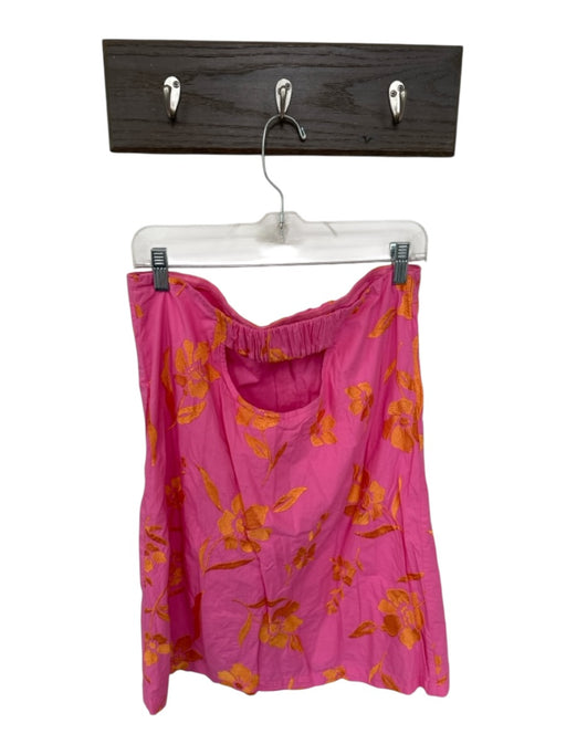 Free People Size M Pink & Orange Cotton Floral Stitch Detail Strapless Dress Pink & Orange / M