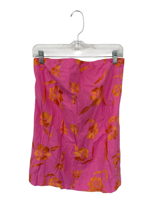 Free People Size M Pink & Orange Cotton Floral Stitch Detail Strapless Dress Pink & Orange / M