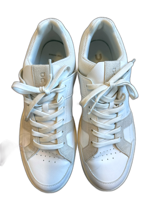 On Cloud Shoe Size 11 White & Beige Pleather Suede Detail Lace Up Sneaker Shoes White & Beige / 11