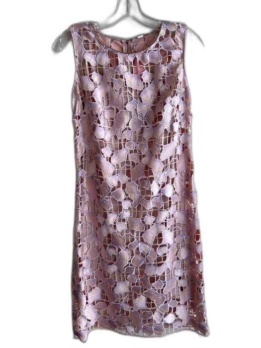 Elie Tahari Size 4 Pink Polyester Lace Overlay Floral Back Zipper Dress Pink / 4