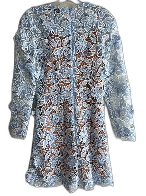 Self-Portrait Size 6 Blue Polyester Lace Overlay Long Sleeve Mini Dress Blue / 6