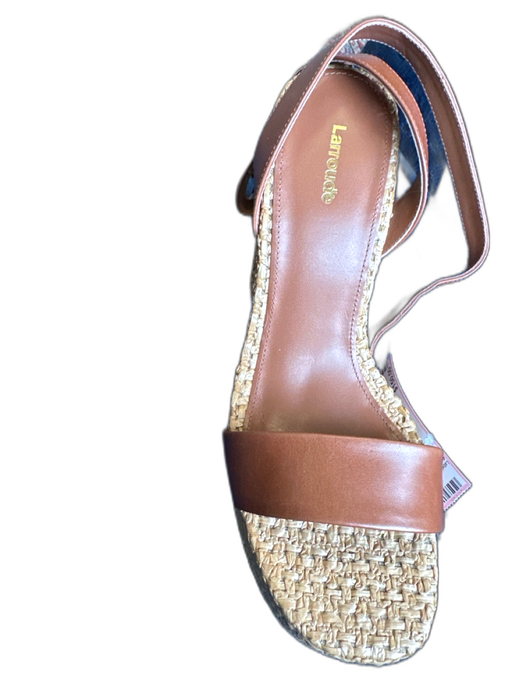 Larroude Shoe Size 9 Brown & Tan Wicker Leather Platform Block Heel Sandals Brown & Tan / 9