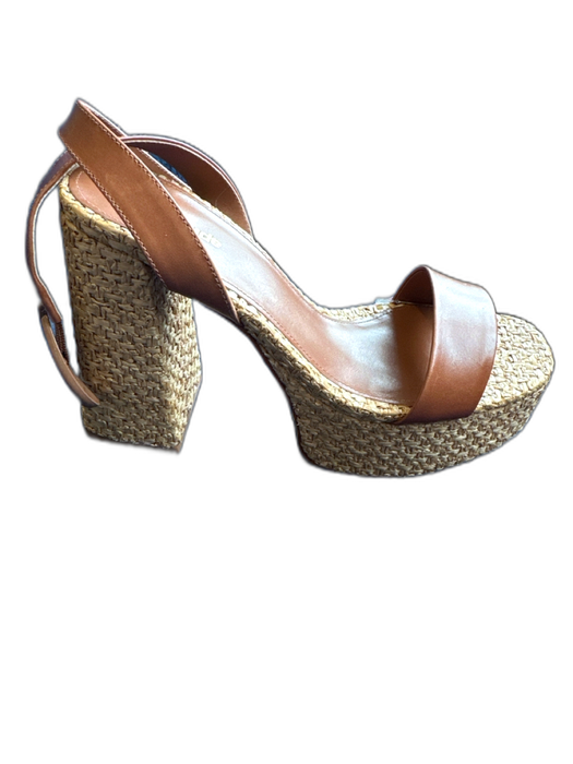 Larroude Shoe Size 9 Brown & Tan Wicker Leather Platform Block Heel Sandals Brown & Tan / 9
