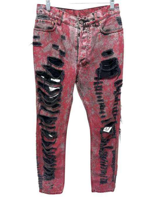 Gucci Size Est 30 Red & Gray Cotton Blend Distressed Slim Jean Men's Pants Red & Gray / Est 30
