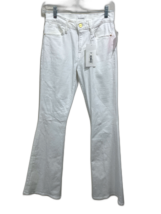 Frame Size 26 White Cotton Blend Denim High Rise Button & Zip Fly Flare Jeans White / 26
