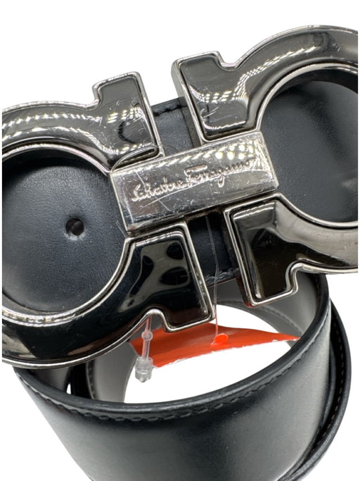 Ferragamo AS IS Silver & Black Leather Solid Men's Belt Silver & Black