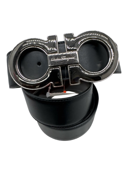 Ferragamo AS IS Silver & Black Leather Solid Men's Belt Silver & Black