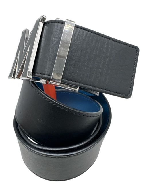 MCM Blue & Black Leather Reversible Men's Belt Blue & Black