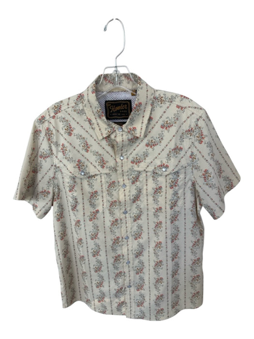 Howler Bros. Size S Cream & Orange Nylon Blend Flowers Snap Buttons Men's Shirt Cream & Orange / S