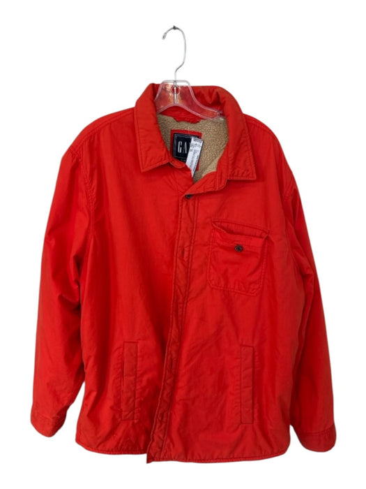 Gap Orange & Tan Cotton Blend Faux Sheerling Lined Buttons Men's Coat Orange & Tan / XL
