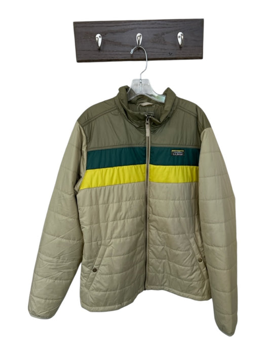 LL Bean Size XL Green & Beige Print Polyester Puffer Full Zip Athletic Jacket Green & Beige Print / XL