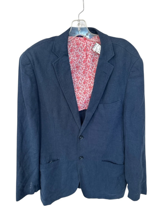 Alan Flusser Navy Linen Blend Solid 2 Button Sport Coat Men's Blazer Navy / M