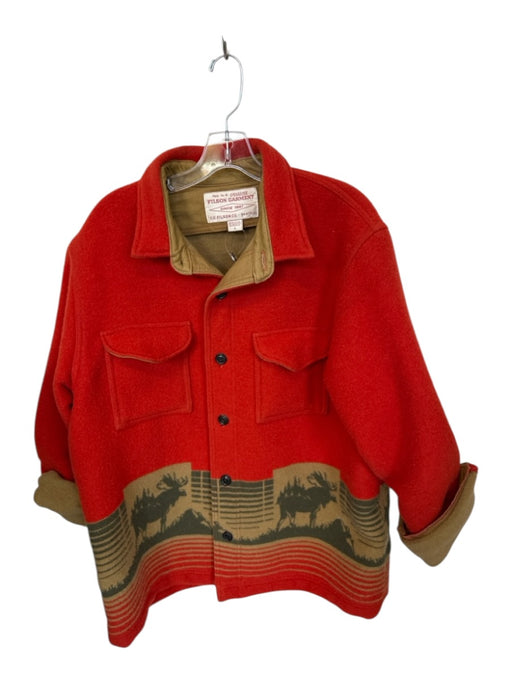 Filson Orange & Brown Wool Moose Pockets Buttons Men's Coat Orange & Brown / L