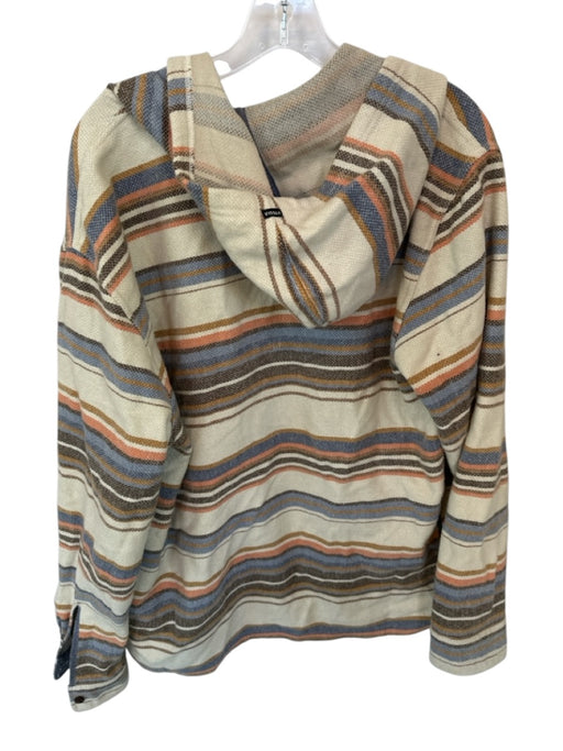 Beige & Blue Print 100% Cotton Stripe Button Up Pockets Hoodie Beige & Blue Print / L