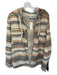 Beige & Blue Print 100% Cotton Stripe Button Up Pockets Hoodie Beige & Blue Print / L