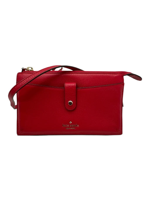 Kate Spade Red Leather Zip Top Multiple Pockets Detachable Strap Crossbody Bag Red / Small