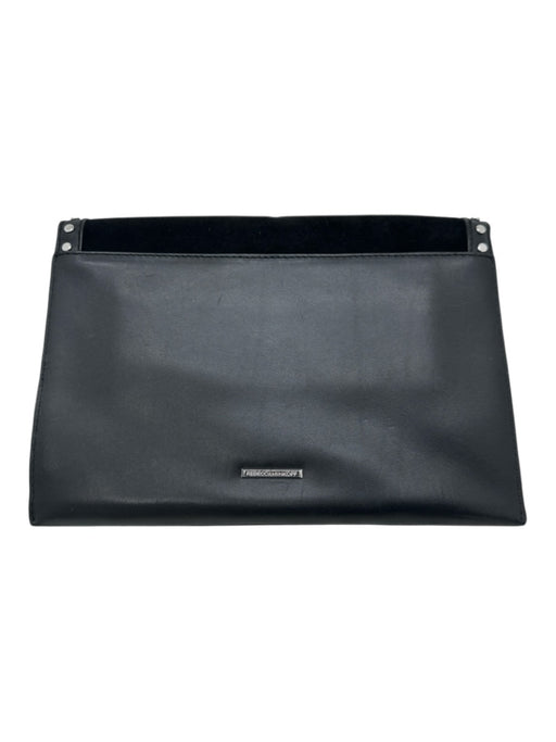 Rebecca Minkoff Black & Silver Leather Studded Magnetic Snap Envelope Clutch Bag Black & Silver