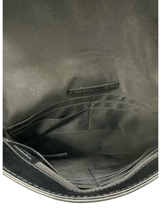 Rebecca Minkoff Black & Silver Leather Studded Magnetic Snap Envelope Clutch Bag Black & Silver