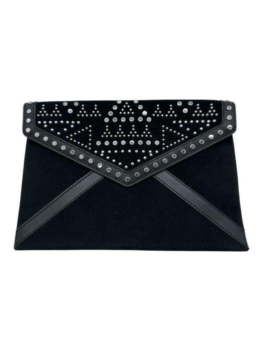 Rebecca Minkoff Black & Silver Leather Studded Magnetic Snap Envelope Clutch Bag Black & Silver