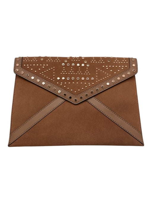 Rebecca Minkoff Tan & Rose Gold Leather Studded Magnetic Snap Envelope Bag Tan & Rose Gold