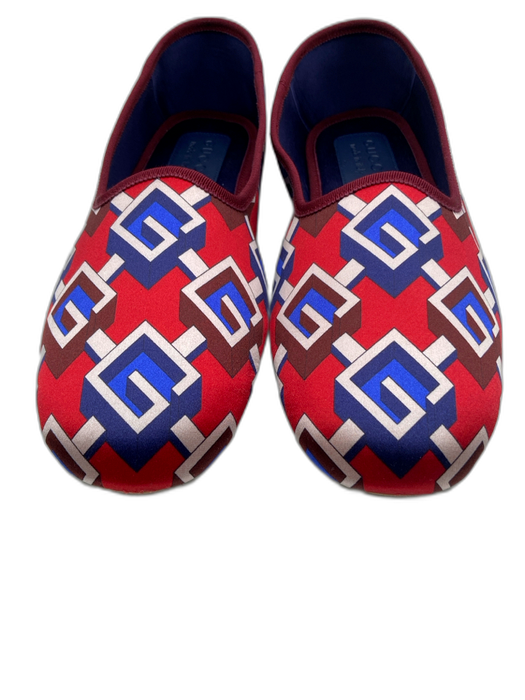 Gucci Shoe Size 10.5 Red, White & Blue Satin Upper Monogram Geometric Flats Red, White & Blue / 10.5