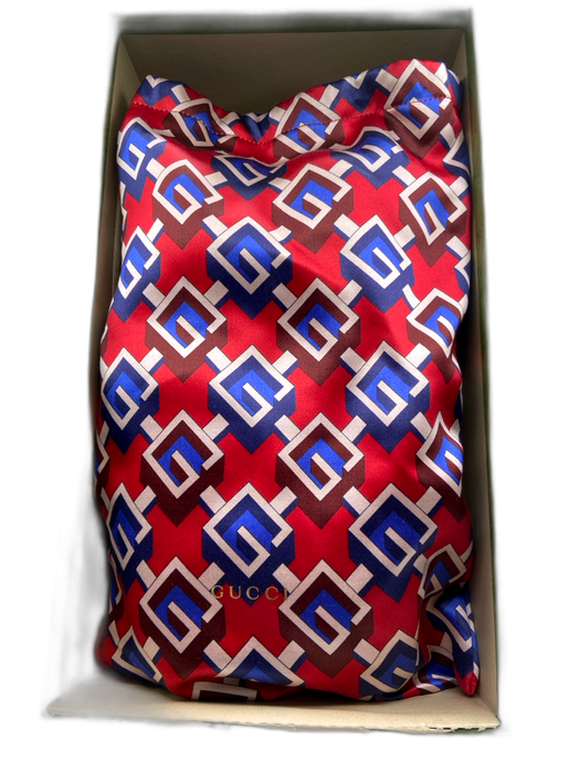 Gucci Shoe Size 10.5 Red, White & Blue Satin Upper Monogram Geometric Flats Red, White & Blue / 10.5