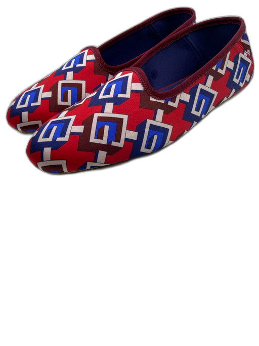Gucci Shoe Size 10.5 Red, White & Blue Satin Upper Monogram Geometric Flats Red, White & Blue / 10.5