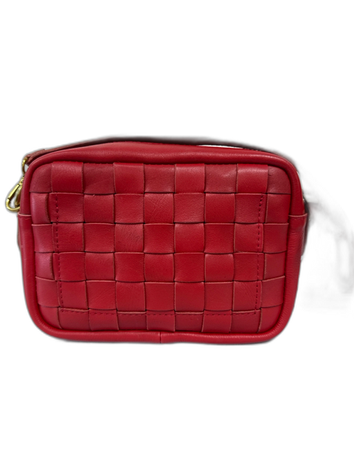 Madewell Red Leather Basket Weave Square Zip Top Crossbody Bag Red