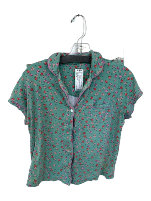 Roller Rabbit Size M Seafoam & Pink Cotton Flowers Short Sleeve Pajamas Seafoam & Pink / M