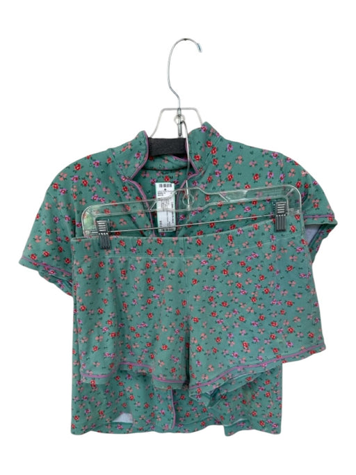 Roller Rabbit Size M Seafoam & Pink Cotton Flowers Short Sleeve Pajamas Seafoam & Pink / M