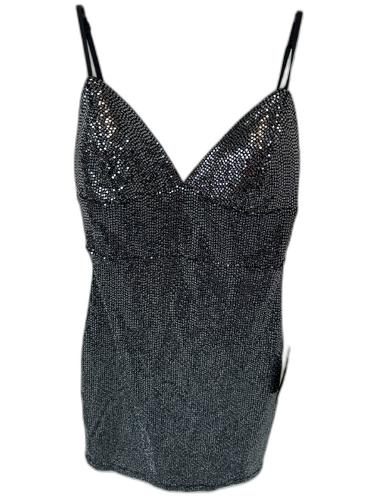 Lulus Size S Black & Silver Polyester Spaghetti Strap Shiny Built In Bra Dress Black & Silver / S