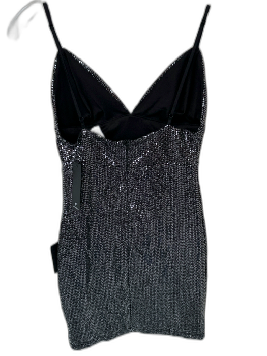 Lulus Size S Black & Silver Polyester Spaghetti Strap Shiny Built In Bra Dress Black & Silver / S