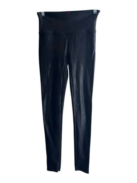 Spanx Size S/P Black No Fabric Tag Wide Waist Band Shiny Ankle Length Leggings Black / S/P