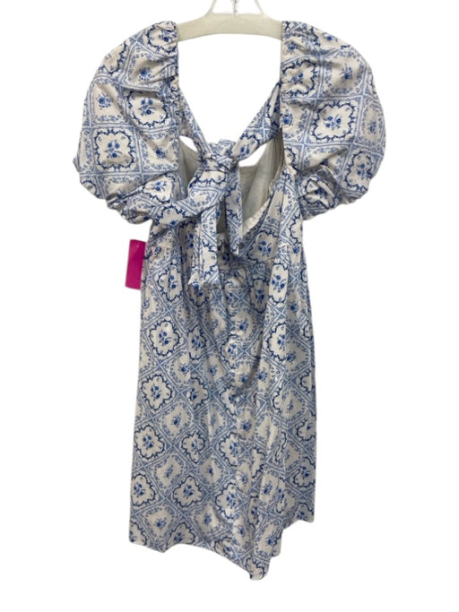 Antonio Melani Size 10 Blue & White Cotton Short Puff Sleeve Floral Print Dress Blue & White / 10