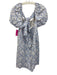 Antonio Melani Size 10 Blue & White Cotton Short Puff Sleeve Floral Print Dress Blue & White / 10