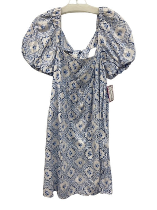 Antonio Melani Size 10 Blue & White Cotton Short Puff Sleeve Floral Print Dress Blue & White / 10