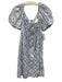 Antonio Melani Size 10 Blue & White Cotton Short Puff Sleeve Floral Print Dress Blue & White / 10