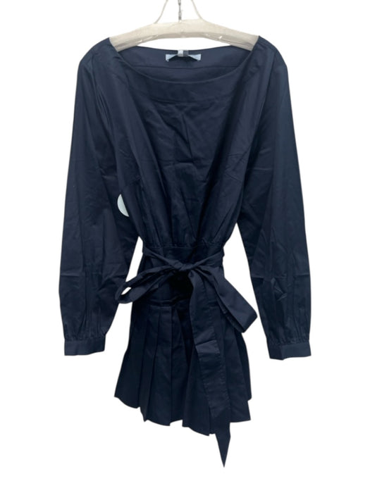 Hill House Size XL Navy Blue Cotton Pleated Sash Boat Neck Mini Dress Navy Blue / XL