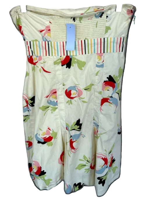Maeve Size 4 Cream & Multi Cotton Strapless Floral Pleat Detail Side Zip Dress Cream & Multi / 4