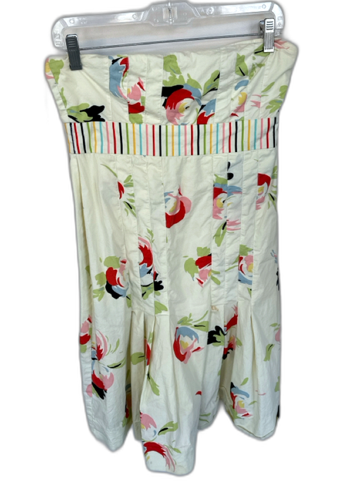 Maeve Size 4 Cream & Multi Cotton Strapless Floral Pleat Detail Side Zip Dress Cream & Multi / 4