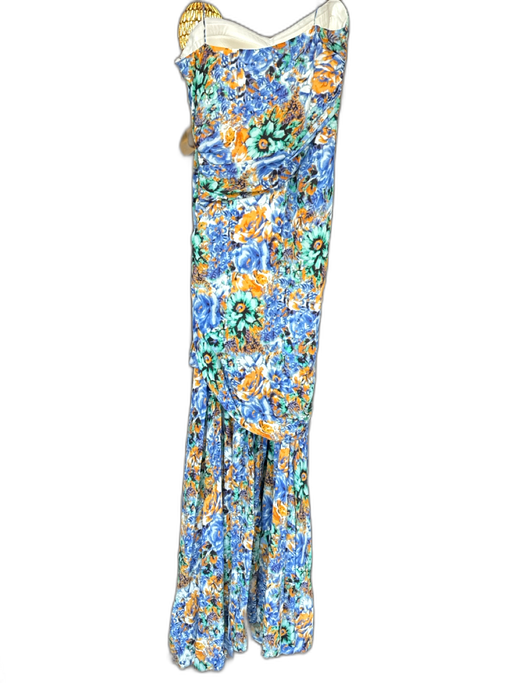 Ungaro Size S Blue & Orange Spaghetti Strap Flowers Corset Top Gown Blue & Orange / S